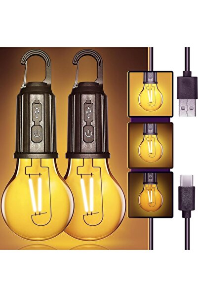 Pretify 2 Adet Taşınabilir Solar USB Şarjlı Led Ampül Outdoor Kamp Bahçe Lamb...