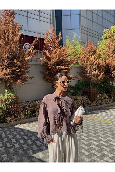 Femaura Gömlek - FM178 Model Bağcık Detaylı Tesettür Giyime Uygun Dökümlü İnc...