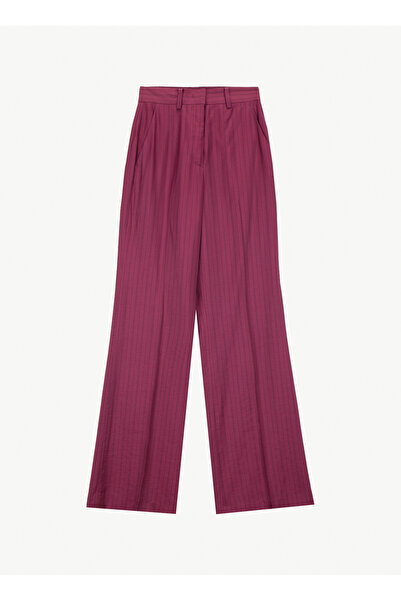 Sisley Bordo Kadın Standart Çizgili Pantolon 44QVLF079