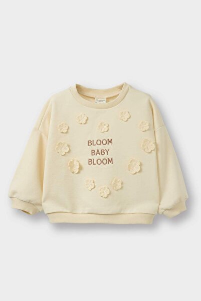 DeFacto Sweat pentru fetiță supradimensionat cu croială largă, guler rotund broderii florale, interior moale și păros tricou G6837A525C