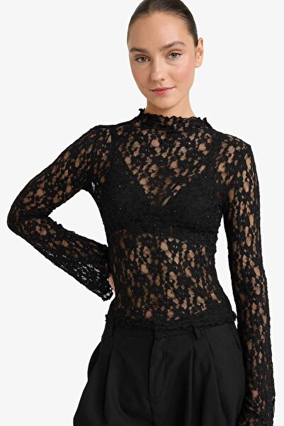 DeFacto Slim Fit Slim Fit Half Turtleneck Lace Long Sleeve Blouse G6609Ax25Wn