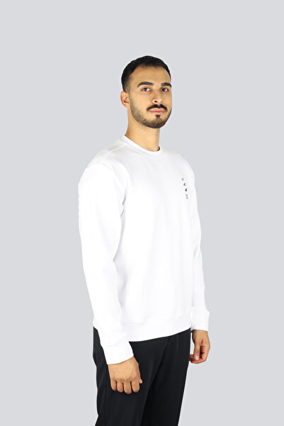 PAUL&SHARK Men's Regular Fit Cotton Logo Printed Round Neck Long Sleeve White Sweatshirt 15311862-010