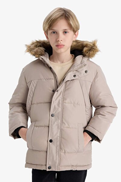 DeFacto Момчешко палто с качулка, подплатено с полар и подвижен кант от изкуствена кожа E7417A825WN