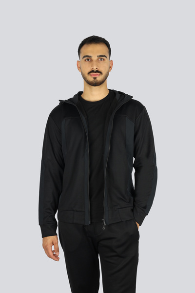 PAUL&SHARK Men's Regular Fit Flexible Fabric Hooded Regular Leg Black Tracksuit Set 15311509-011