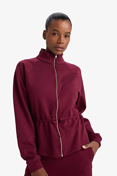 DeFacto Standard Fit Mock Neck Zippered Elastic Waist Soft Fuzzy Inside Modal Cardigan G4368Ax25Wn