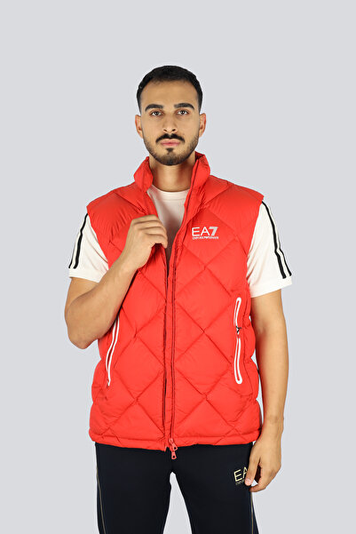 EA7 Men's Sleeveless Mock Neck Inflatable Zipper Closure Red Vest 7m001002 Af15923-U5008