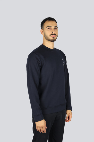 PAUL&SHARK Men's Regular Fit Cotton Logo Printed Round Neck Long Sleeve Navy Blue Sweatshirt 15311862-050