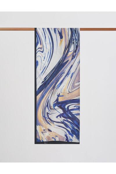 Kayra Brush Pattern Shawl Navy Blue