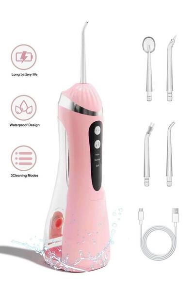 DYSWEI خيط تنظيف الأسنان بالماء المبيض، محمول وقابل لإعادة الشحن، لون وردي