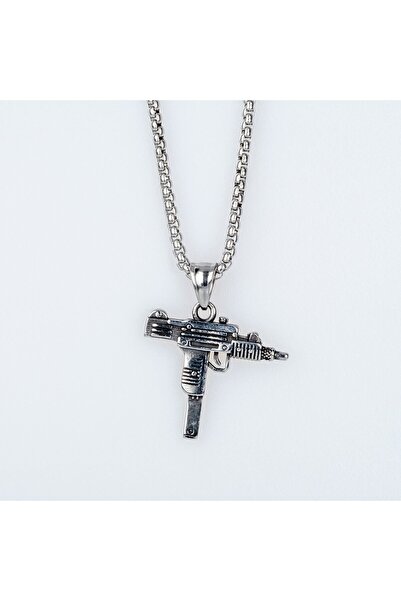 AGB قلادة بتصميم مسدس أوزي مع إكسسوارات (100% فولاذ جراحي 316L)