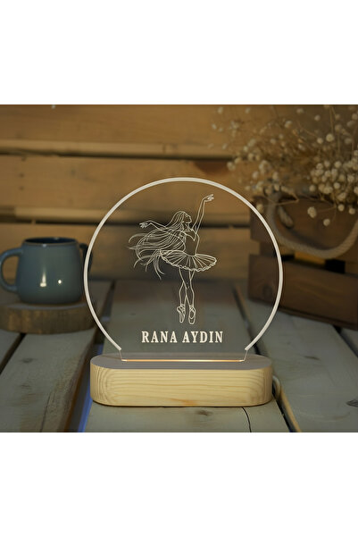 İHRA KİŞİSELLEŞTİRİLEBİLİR Balerin Temalı LED Işıklı Ahşap Masa İsimliği