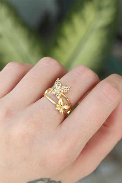 Skygo Brass Gold Color Adjustable Butterfly Ring with Zircon Stone - Tj-Byk3190