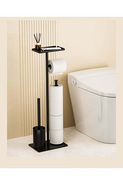 Beauenty حامل ورق تواليت أسود مع فرشاة تواليت، منظم لفافات مناشف ورقية قائم ب...