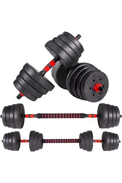 Prime Tag مجموعة دمبل وباربل قابلة للتعديل - أسود/أحمر، 2 في 1