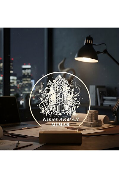 Genel Markalar KİŞİSELLEŞTİRİLEBİLİR Mimara Özel LED Işıklı Ahşap Masa İsimliği