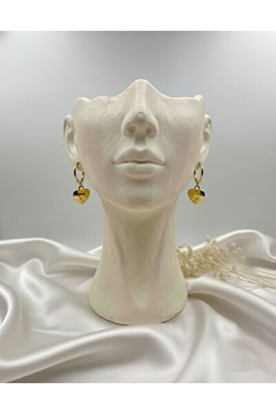 Lunarie Gold Color Heart Detailed Dangle Hoop Earrings – Elegant and Shiny St...