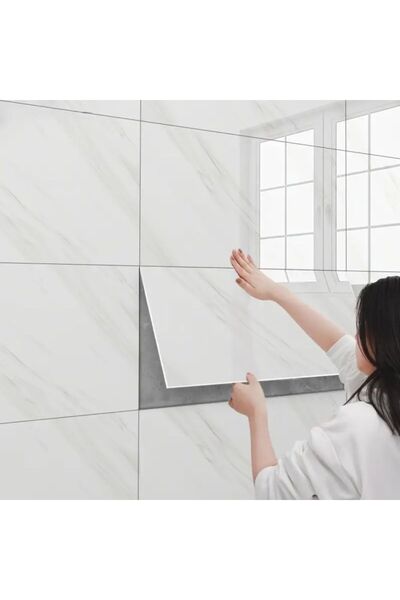 Skygo Beyaz Mermer Desenli Alüminyum Plastik Duvar Sticker 60 x 30 Cm