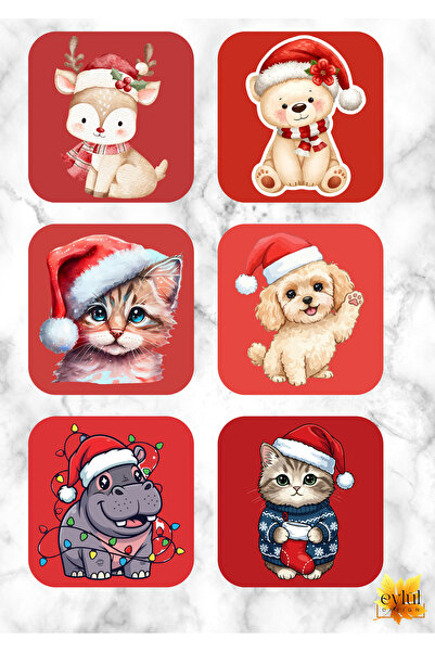 Eylül Design Christmas Themed Cute Animals Colorful Fun 6 Pieces Special Desi...