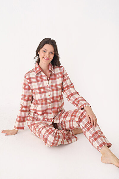 NBB Cinnamon Front Buttoned Striped Pajama Set