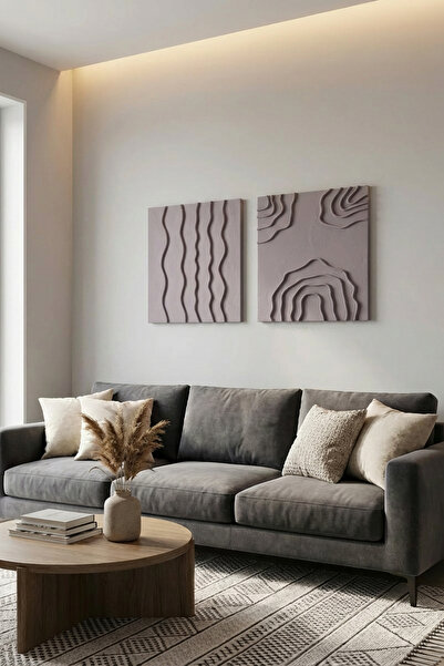 Euromob El Yapımı, 50x70 2'li Pinterest Tablo, Modern Dokulu Tablo | Kıvrımlı Soyut Tasarım