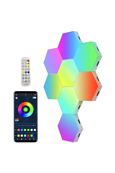 LEDIGANT Set 8 lămpi LED RGB hexagonale modulare, perete, app/telecomandă, muzică, timer, reglaj