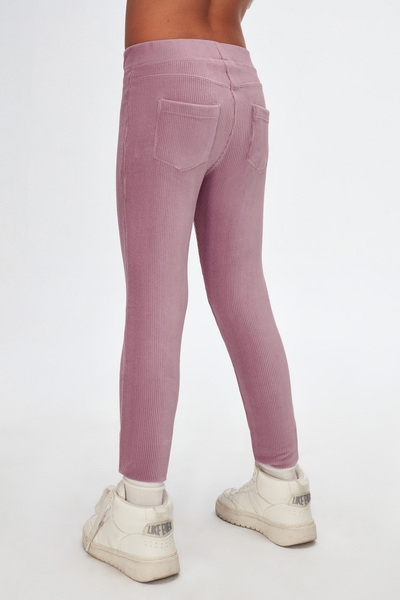 LOVETTI Dusty Rose Girl's Pocketed Corded Fabric Velvet Tights