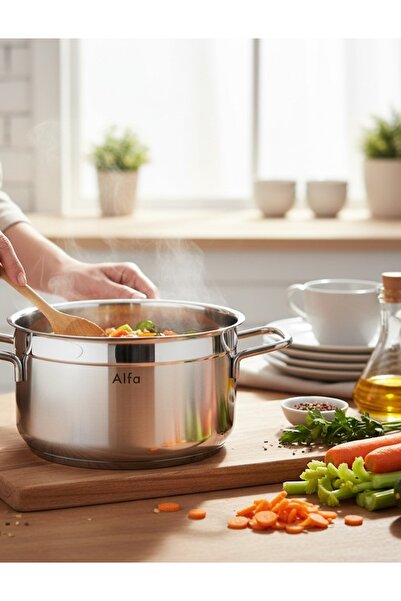 BIN SHIHON CO Alpha (ORIGINAL) Deep Cooking Pot, Stainless Steel, 32 x 18.5cm