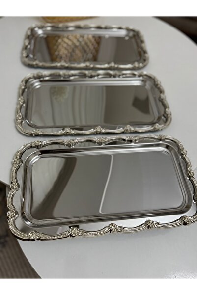 Elzemm store Stainless Steel 6 Pcs Large Baton Silver Frame Presentation Tray