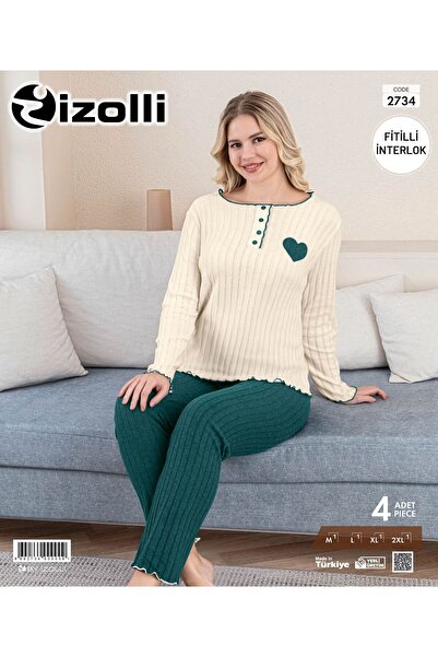 moda paketi Γυναικείο Σετ Πιτζάμες κοτλέ Interlock – Λεπτομέρεια καρδιάς, γιακάς με κουμπιά, άνετα ρούχα για το σπίτι