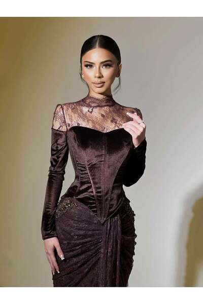 leon فستان كولكشن سهرة حي الشتاء وحي ماجابه الخامه خامه مخمل كوري + دانتيل