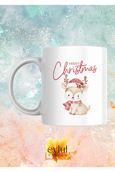 Eylül Design New Year Special Design Cute Deer Merry Christmas Printed Mug Cu...