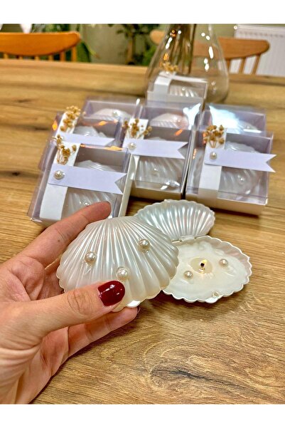 Defne 15 adet Yasemin kokulu inci detaylı istiridye detaylı mum. Söz, nişan, nikah ve düğün için.