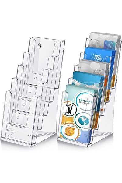 Slasa حامل كتيبات أكريليك (10.8×15.7×28.8 سم) منظم أدبيات شفاف بخمس طبقات، قط...