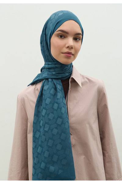 Fresh Oslo Cotton Flower Jacquard Shawl Denim Blue
