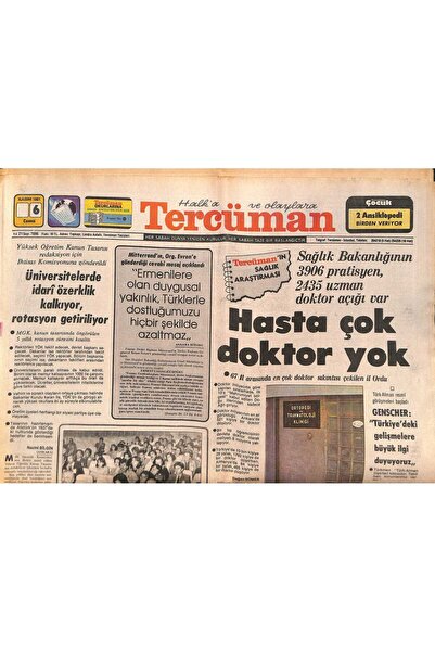 Gökçe Koleksiyon Tercüman Gazetesi 6 Kasım 1981 - Prenses Diana Hamile - Sağlık Bakanlığının 3906 Pratisyen , 2435 Uz