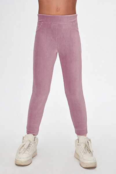 LOVETTI Dusty Rose Girl's Pocketed Corded Fabric Velvet Tights
