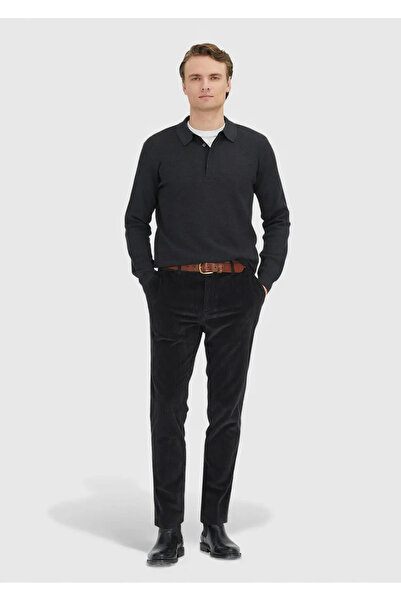 Ramsey Anthracite Plain Woven Jogging Fit Velvet Casual Cotton Blend Trousers