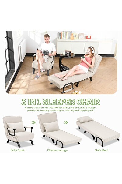 Enjoylifeme Convertible Sleeper Chair Bed, 3-in-1 Folding Sofa Bed with 6-Position Adjustable Backrest
