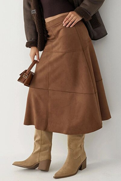 Hiccup Zippered High Waist Suede Long Skirt