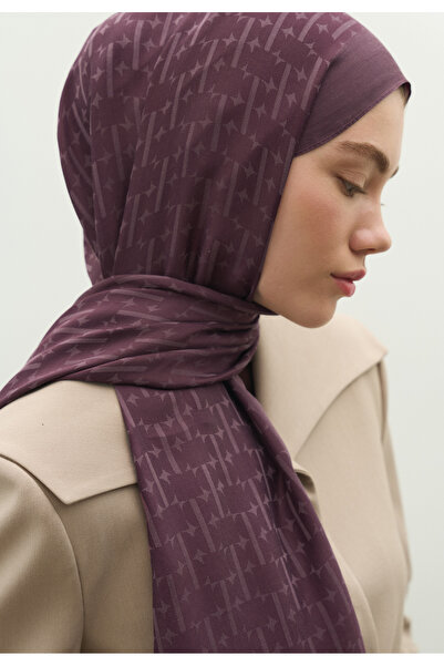 Freshscarfs Monogram Cotton Flower Jacquard Shawl Mürdüm