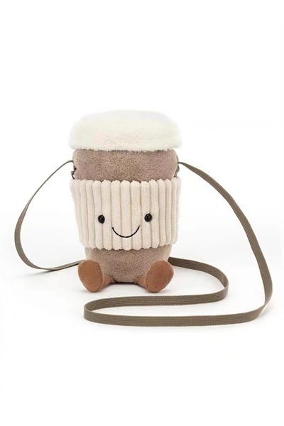 Jellycat - حقيبة كروس بودي لطيفة على شكل كوب قهوة - دمية جميلة ومريحة