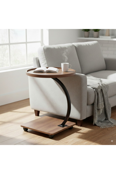 AL ELMAM ALSHAMEL TRADING COMPANY Wooden C-shaped Serving Table with Round Top