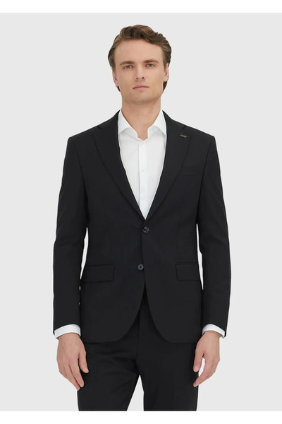 Ramsey Black Plain Modern Fit 100% Wool Suit