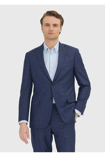 Ramsey Navy Blue Plain Regular Fit 100% Wool Suit