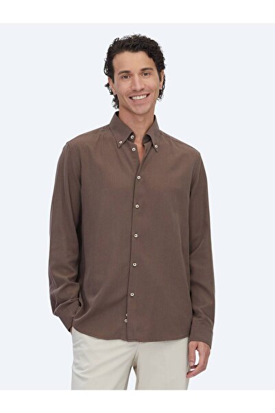 Kip Brown Regular Fit Woven Casual Cotton Blend Shirt