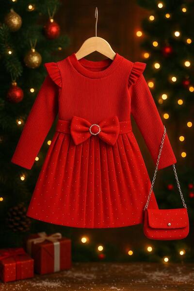 SETTY KOOP Girls Christmas Dress with Sparkle Details & Matching Bag- Holiday Outfit rochie Crăciun 4-14 ani
