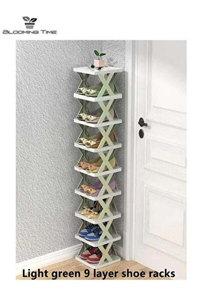 BLOOMING TIME رف أحذية بلاستيكي بسيط مكون من 9 طبقات يوفر المساحة 26 × 24 × 1...
