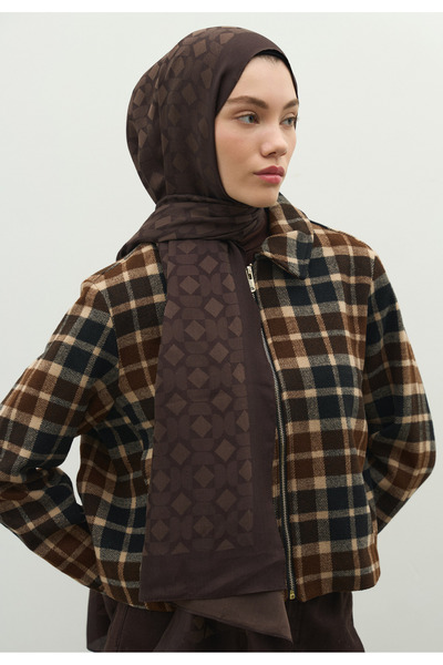 Fresh Oslo Cotton Flower Jacquard Shawl Bitter Brown