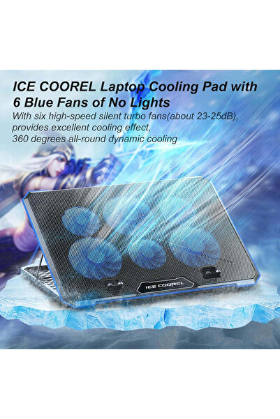 M.A&F's Laptop Cooler Pad with 6 Quiet Fans, Blue, for Laptops 11-17.3 Inch, Adjustable Height, No L