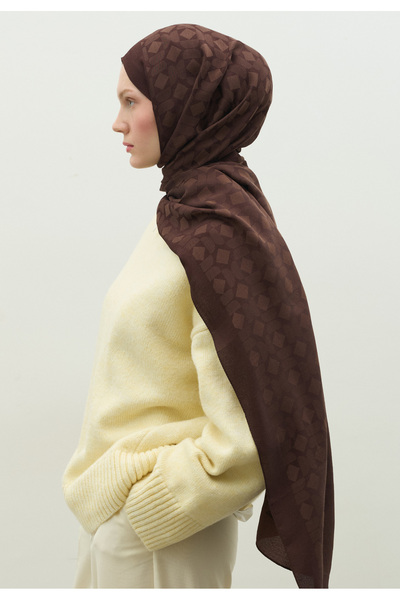 Fresh Oslo Cotton Flower Jacquard Shawl Chocolate Brown